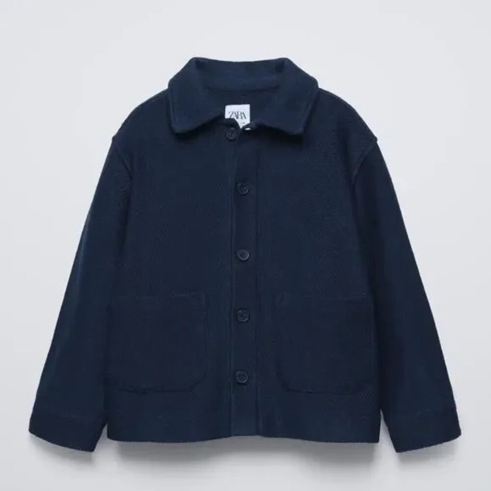 ZARA Buttoned Cardigan Coat, navy - Picture 1 of 5